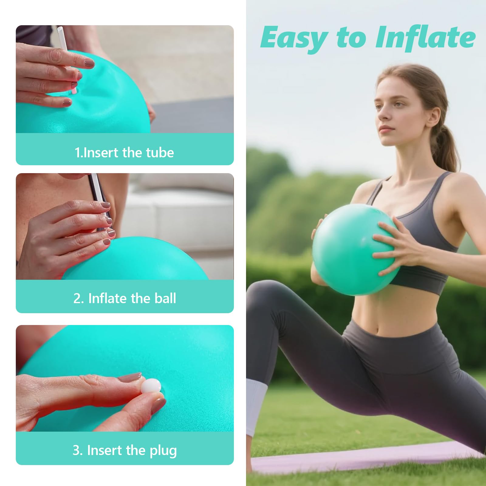Palla Pilates Piccola, 25 cm Anti Scoppio Antiscivolo Palla Fitness con Cannuccia Gonfiabile, Yoga Pilates Pallas per Yoga, Ginnastica, Gravidanza, Esercizi di Equilibrio, Addominali e Spalle