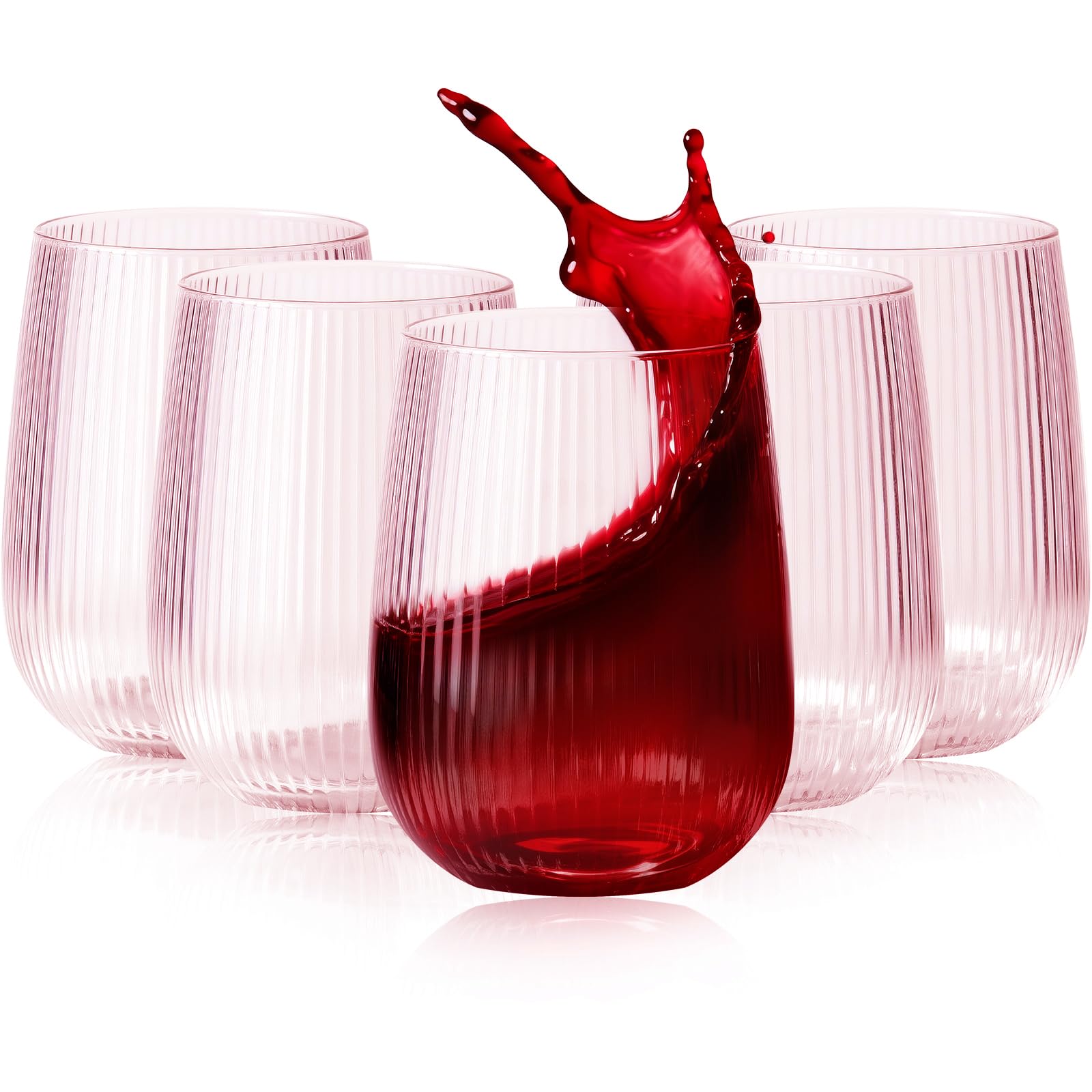 Lueumxc 36 Pack 15Oz Pink Plastic Wine Glasses, Origami Ribbed Disposable Wine Glasses Unbreakable Clear Plastic Cocktail Glasses Recyclable Shatterproof Reusable Wine Cups