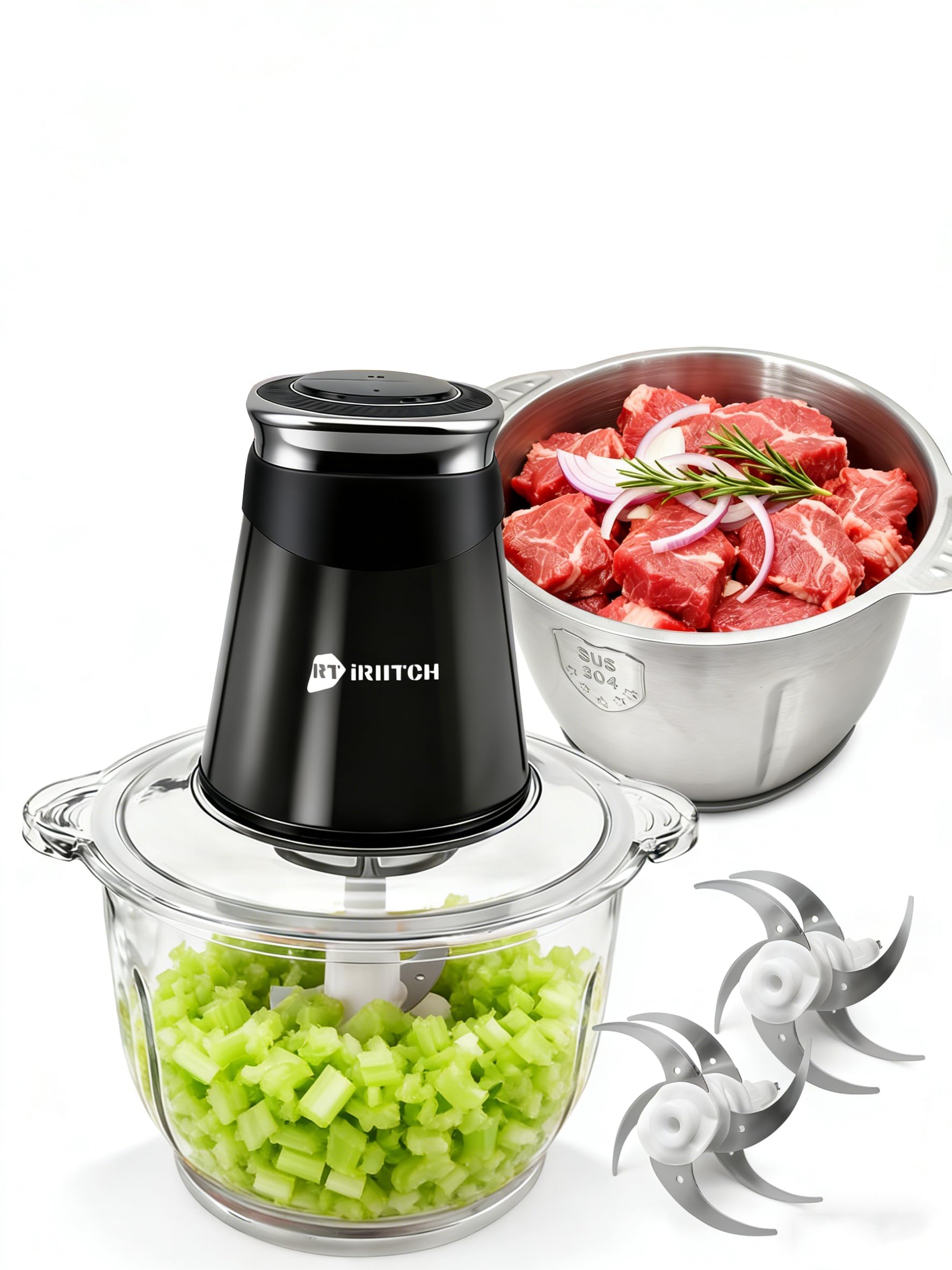 Food Processor, 500W Electric Food Chopper, 2 Bowls 10 Cup+5 Cup