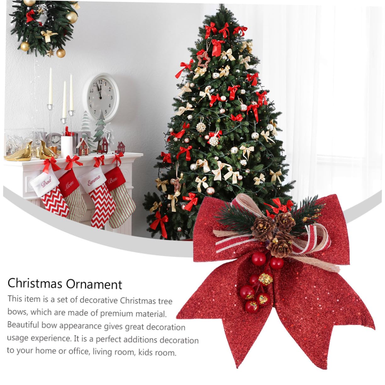 Abaodam 12pezzi Decorazioni Natalizie con Fiocchi Glitterati per Albero di Natale Addobbi Festivi Materiale di qualità per Atmosfere Incantevoli