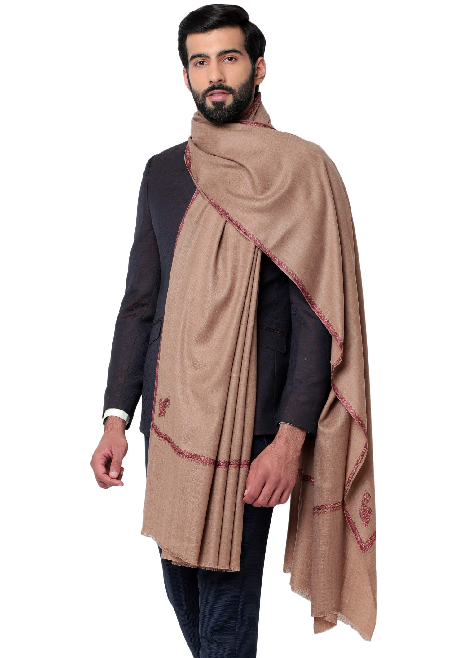 weavers villa Men's Embroided Border Kunj Pure Wool Lohi/Woollen Shawl [50" X 100"]-picture-56