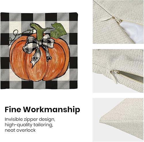 Miniatura 10 de Juego de 2 fundas de almohada de otoño de 12 x 20 pulgadas, diseño de calabaza naranja de lunares, fundas decorativas de lino para otoño, Acción de