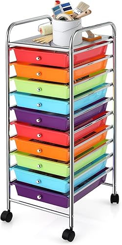 SILKYDRY Carrito de almacenamiento rodante con 10 cajones, versátil carrito utilitario con ruedas para herramientas de papel, álbum de recortes,