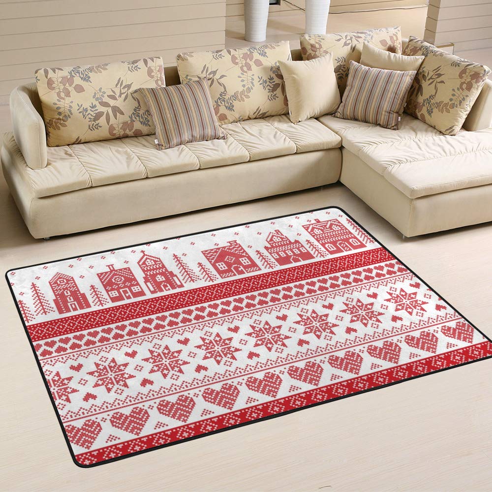 Tapis scandinave de Noël rouge lavable pour éliminer les taches du salon