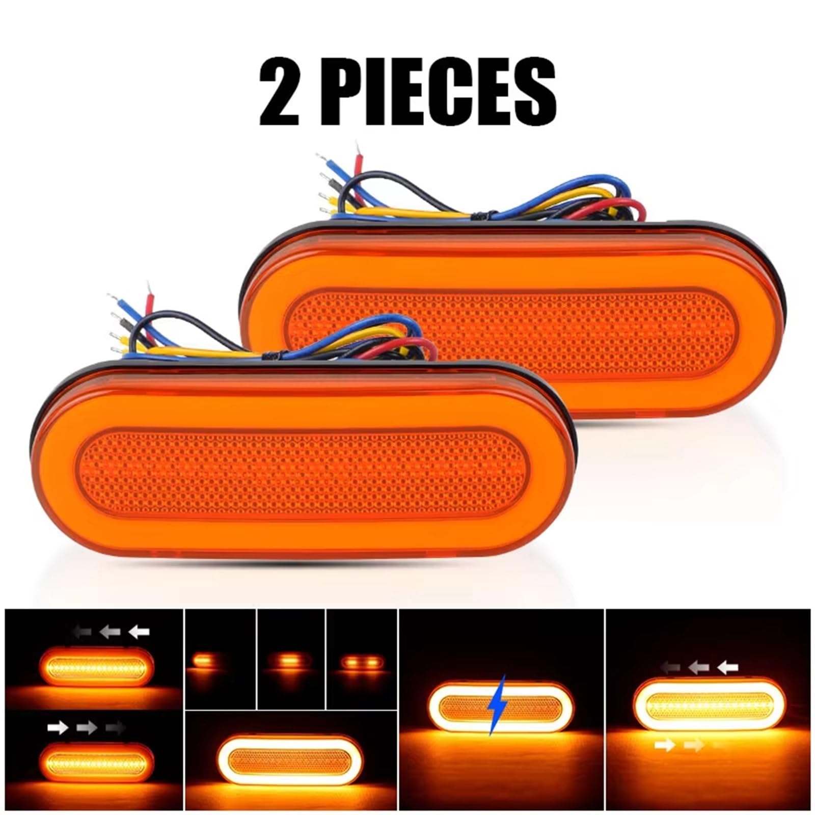 Genérico intermitente automóvil Luz Trasera Universal Remolque 3 En 1 Anillo Flash Halo 12V 24V Señal Giro Freno Cuadrado Lámpara Circulación Diurna Camioneta(2pcs Oval)