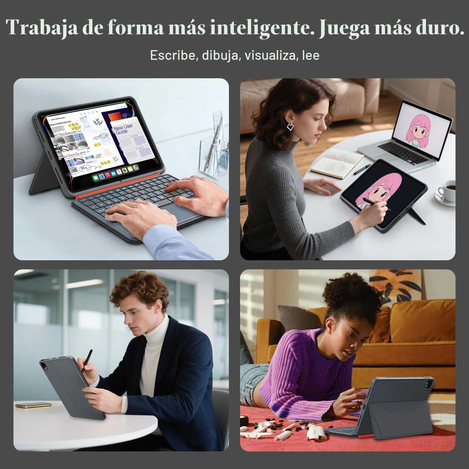 Funda con Teclado para iPad Air 13 Pulgadas (M4/M3/M2, 2026/2025/2024), Teclado Inalámbrico para iPad Pro 12,9 6ª/5ª/4ª/3ª, Desmontable Magnéticamente, Trackpad, Retroiluminación en 7 Colores (Gris)