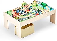 VEVOR 84-Piece Wooden Train Table Set - 3-in-1 Reversible Kids Activity Table with Collapsible Storage for Play, Drawing & Learning Ages 3+