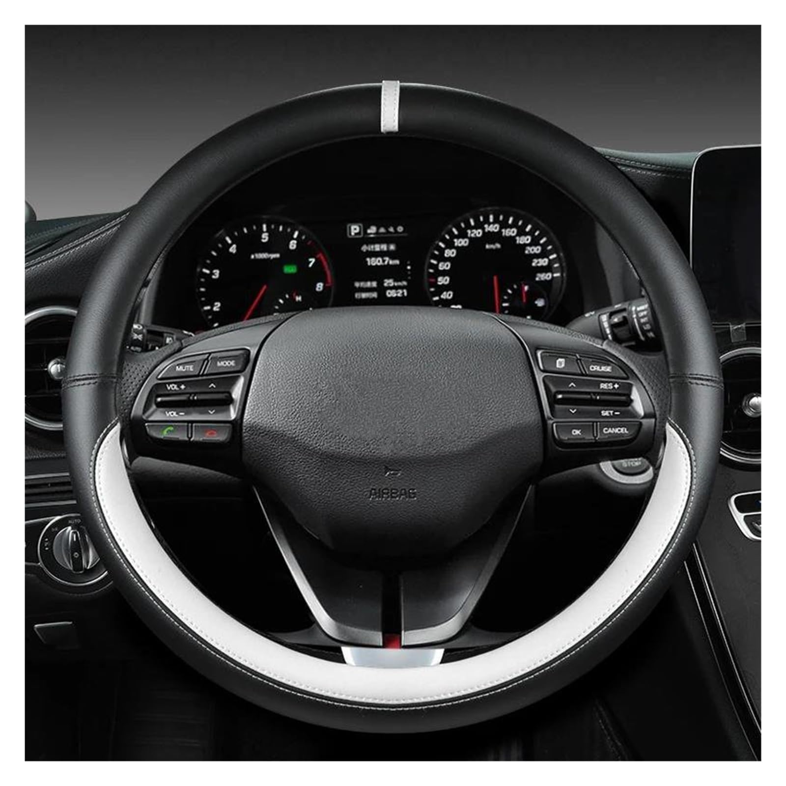 Volantes Protectores Cuero PU para Volante Coche 38cm para Hyundai para Elantra para Solaris para Santafe para avente para Azera Funda Volante(White O)