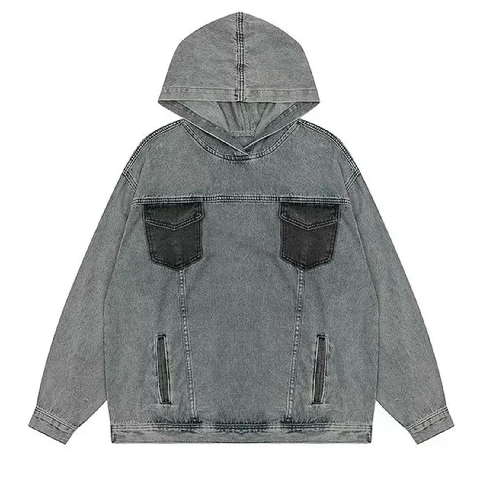 Giacca Uomo Gia A con Cappu Io in Denim Uomini Donne Sciolte di Felpa Vintage Casual Venata Lavata in Denim Autunno