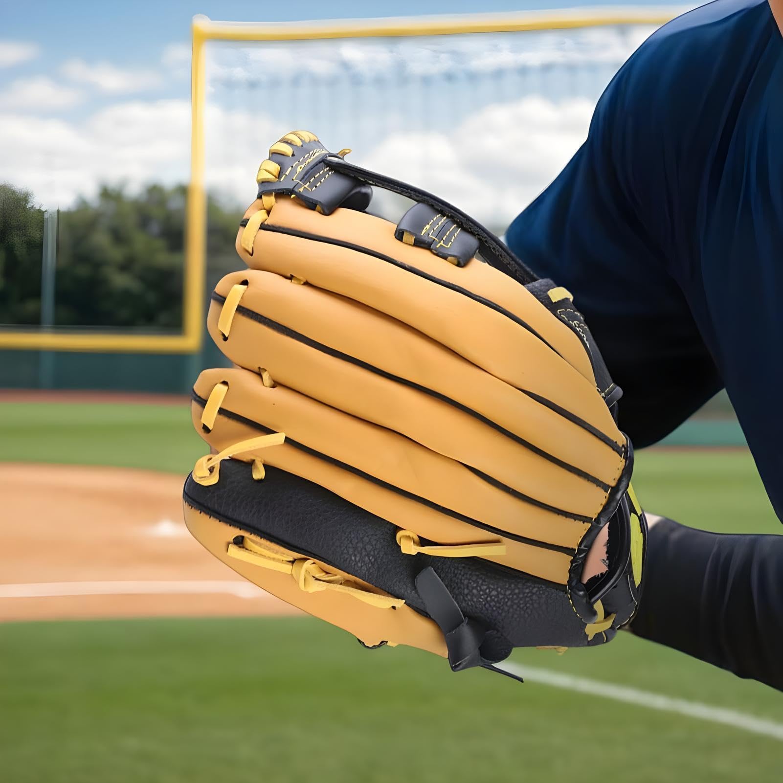 Guanto da baseball, morbido guanto da allenamento per migliorare le prestazioni di cattura, materiale in pelle resistente con vestibilità comoda, attrezzatura sportiva per giovani adulti principianti