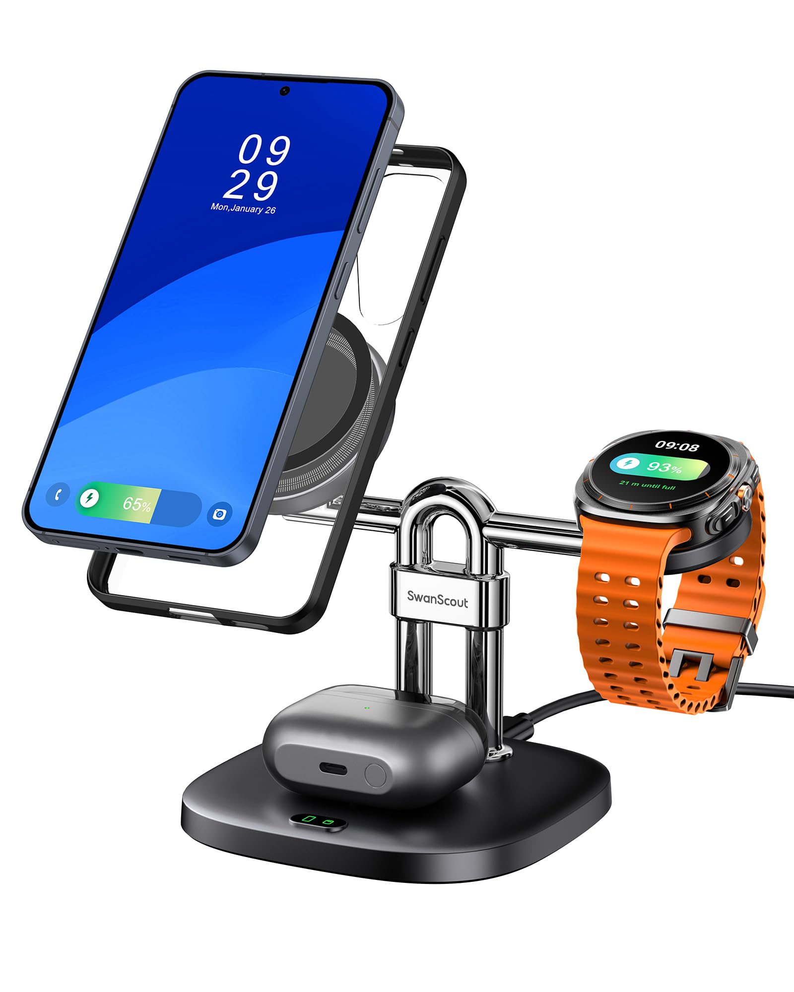 Caricabatterie wireless magnetico 3 in 1 per telefoni senza fili (necessita di una custodia magnetica), nessun adattatore