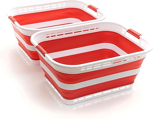 SAMMART Cesta plegable de plástico para la ropa sucia de 42L (11 galones), contenedor de almacenamiento portátil desplegable, cesta portátil, ahorra