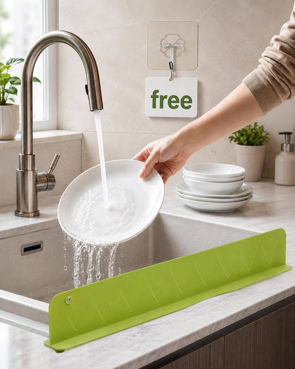 Silicone Sink Splash Guard - 35x8 CM Flexible Water Barrier for Kitchen Island & Bathroom Wash Basin | Non Slip Suction Cup Base | Reusable Dishwasher Safe Countertop Splash Protector Multicolor-image-49