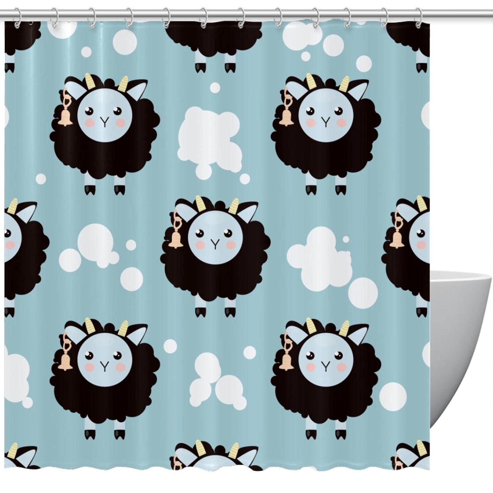 Rideau de douche étanche motif moutons 167x182 cm pour baignoire et douche