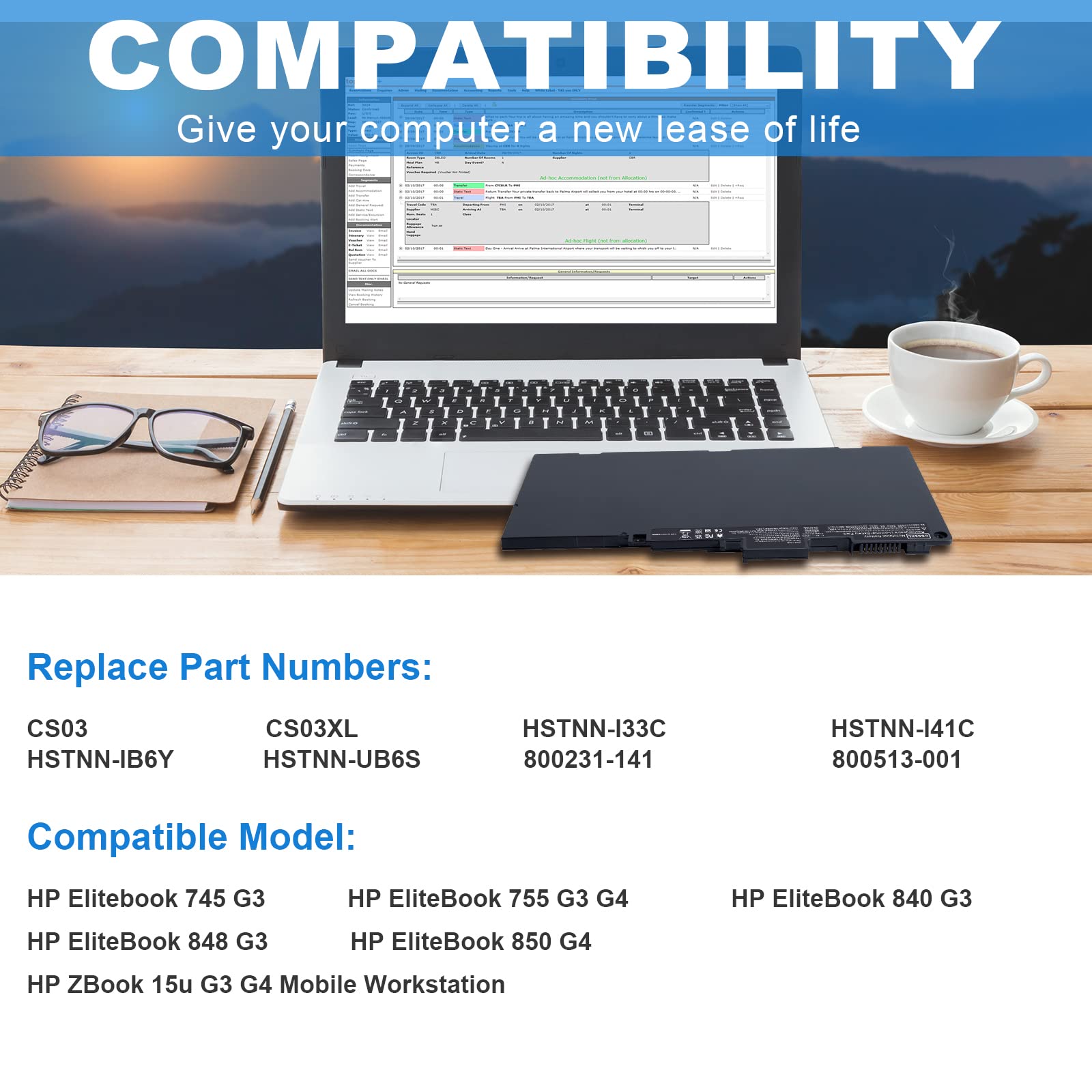 ASUNCELL CS03XL Batteria per PC portatile per HP Elitebook 745 G3 745 G4 755 G3 755 G4, 840 G3 840 G4 850 G3 850 G4 Series, ZBook 15u G3 Series, CS03XL, HSTNN-I33C-4, HSTNN-I33C-5, 11.4V-46Wh