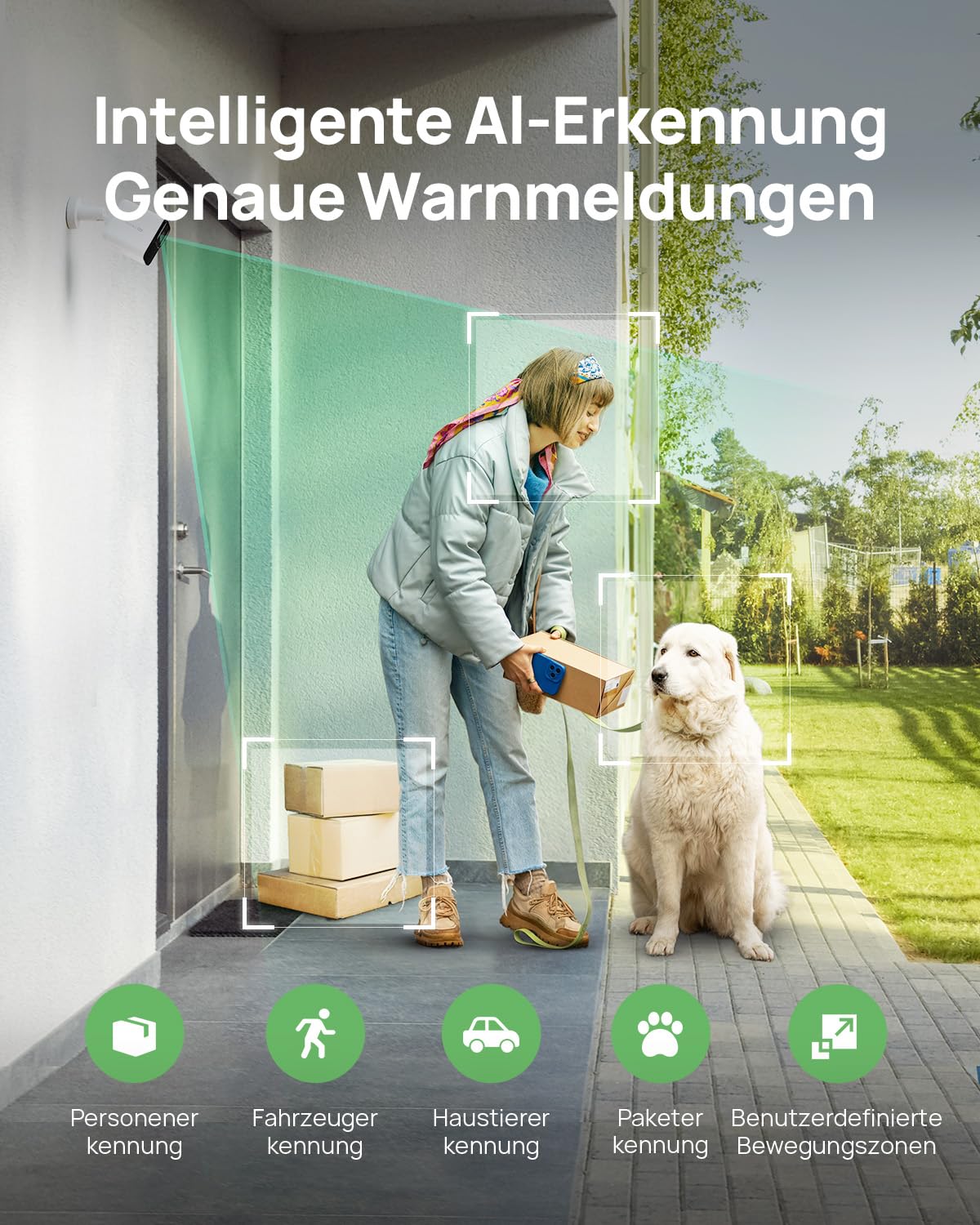 Anona Aurora 4K Solar Überwachungsset (4er-Pack) für Aussen, kabellos, 8MP Farb-Nachtsicht, 24/7-AOV, KI-Erkennung, Auto-Tracking, IP67, rundum geschützt