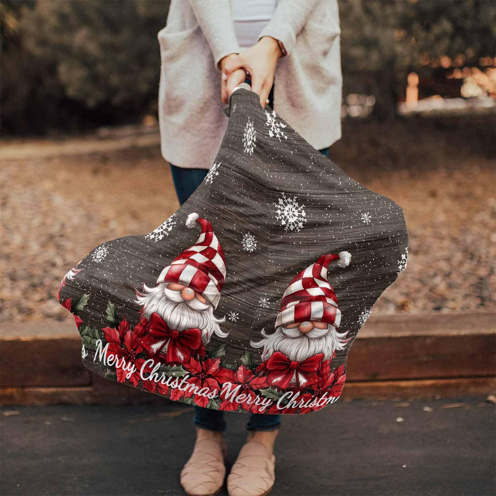 Nursing Cover for Breastfeeding Scarf, Dark Brown Wood Texture Merry Christmas Dwarf Poinsettia Baby Car Covers Super Soft Multi Use for Canopy Shopping Cart Cover Blanket Stroller Cover