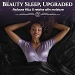 Sleep Sanctuary Satin Sheets Queen Size – 4 Piece Luxury Silky Bed Set, Softer Than Silk, 15" Deep Pocket, Cooling & Wrinkle-Free, Moisture-Wicking & Breathable for Hair & Skin (Black)