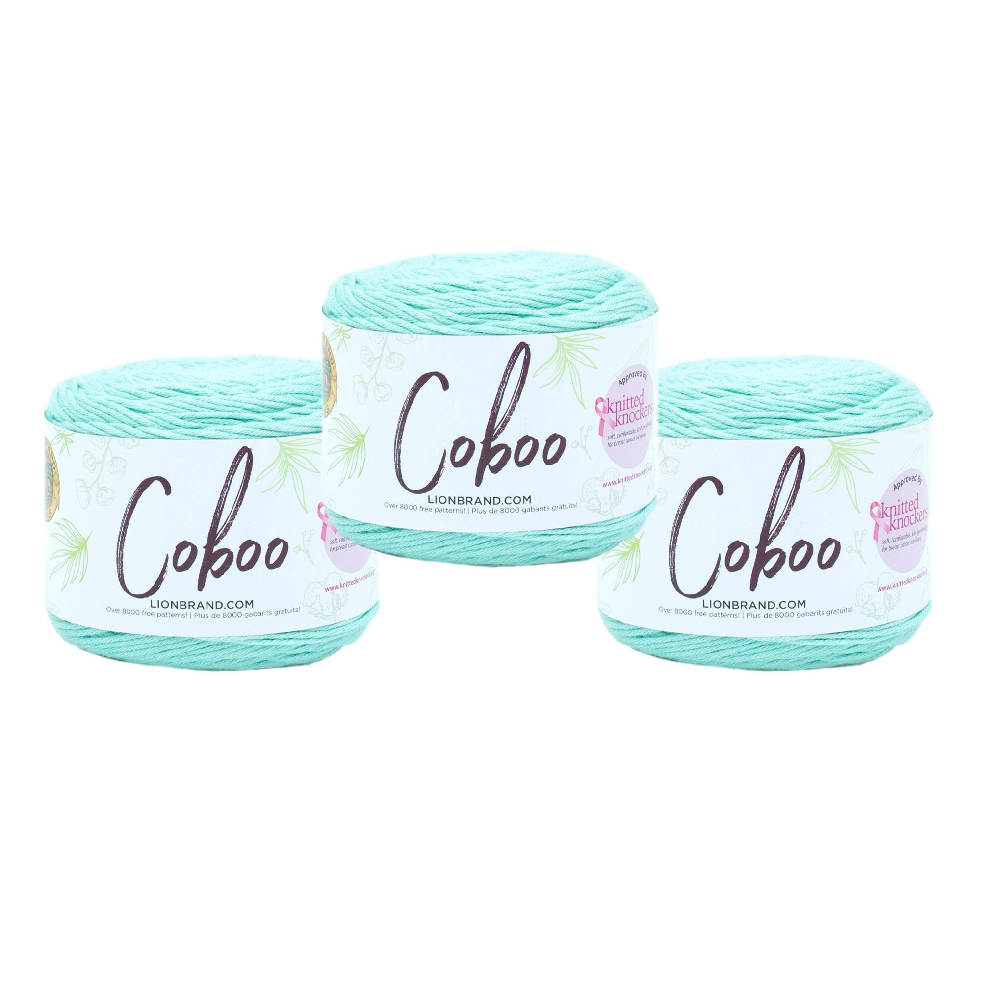 Lion Brand Yarn, Coboo Cotton Blend Crochet Yarn, Lichen, Green, 3 Pack — image 1