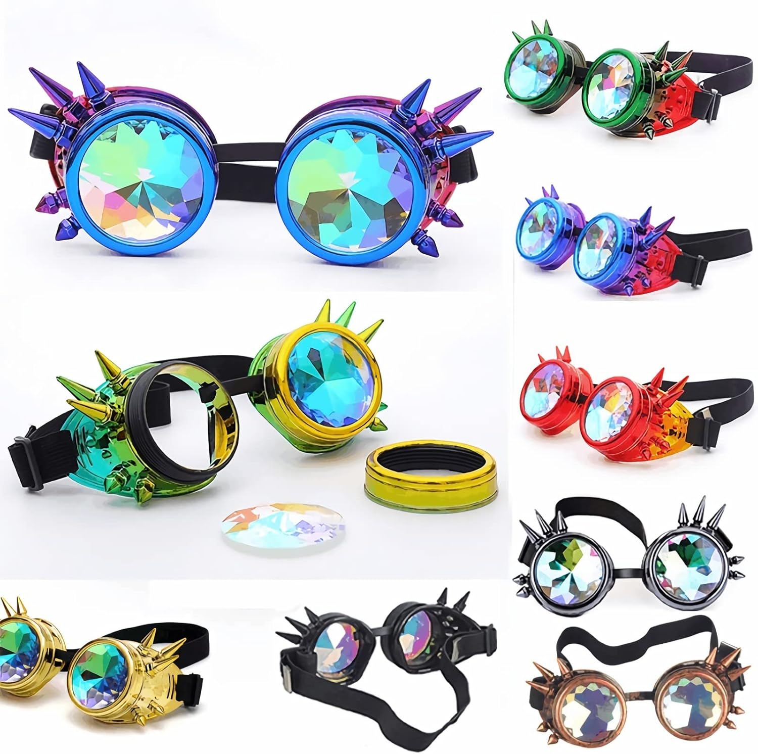 Kaleidoscope Steampunk Goggles Rave Glasses Rainbow Prism Diffraction EDM Psychedelic Lenses - Image 6