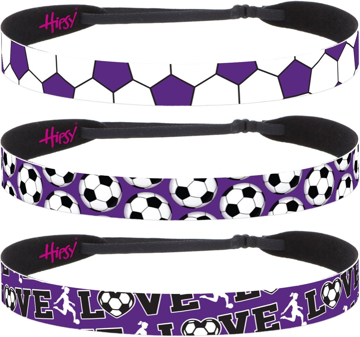 Hipsy Women's Adjustable NO Slip Purple Soccer Headbands
