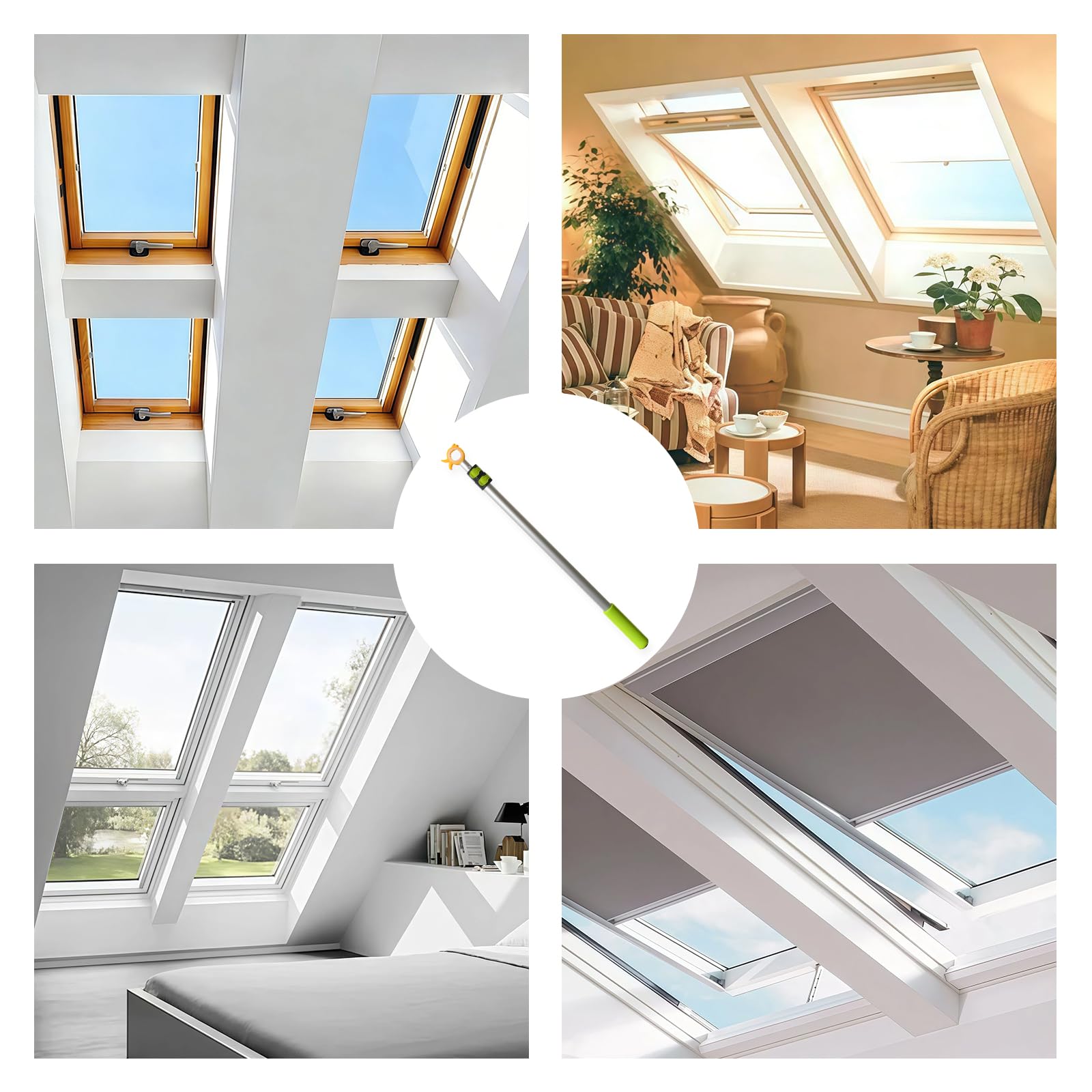 Palo de Mando para Velux - Palo para Velux Ventana de Tejado, Barra Telescópica 80-190cm con Empuñadura Antideslizante, Abrir Ventanas de Tejado y Cortinas para Espacios Inaccesibles
