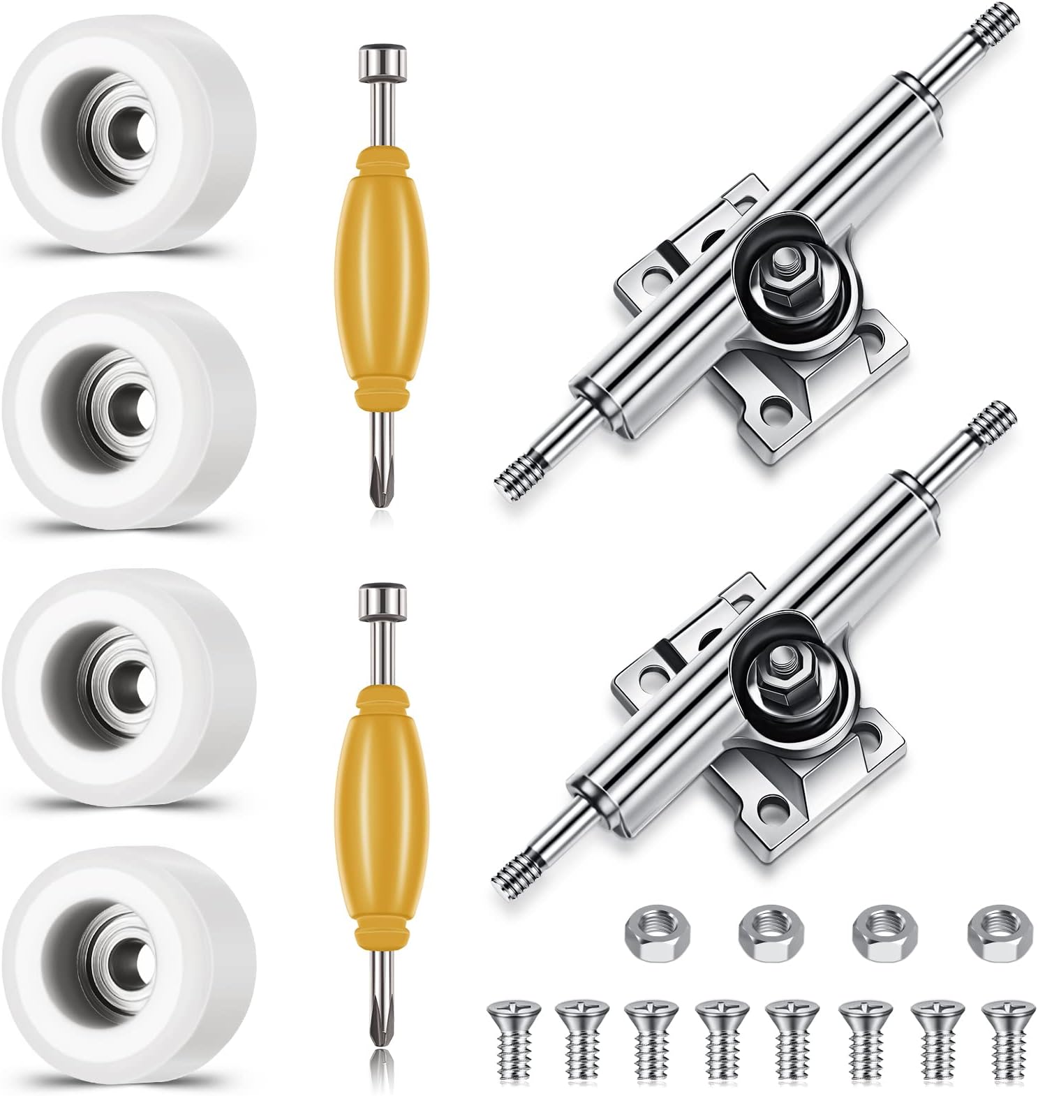 Zhehao 8 Pcs Fingerboard Bearing Wheels Standard Fingerboard Tool CNC Lathed Bearing Wheels Screwdriver and 2 Pcs Nut Driver for 34 mm Wide Decks Finger Skateboard Trucks(White)