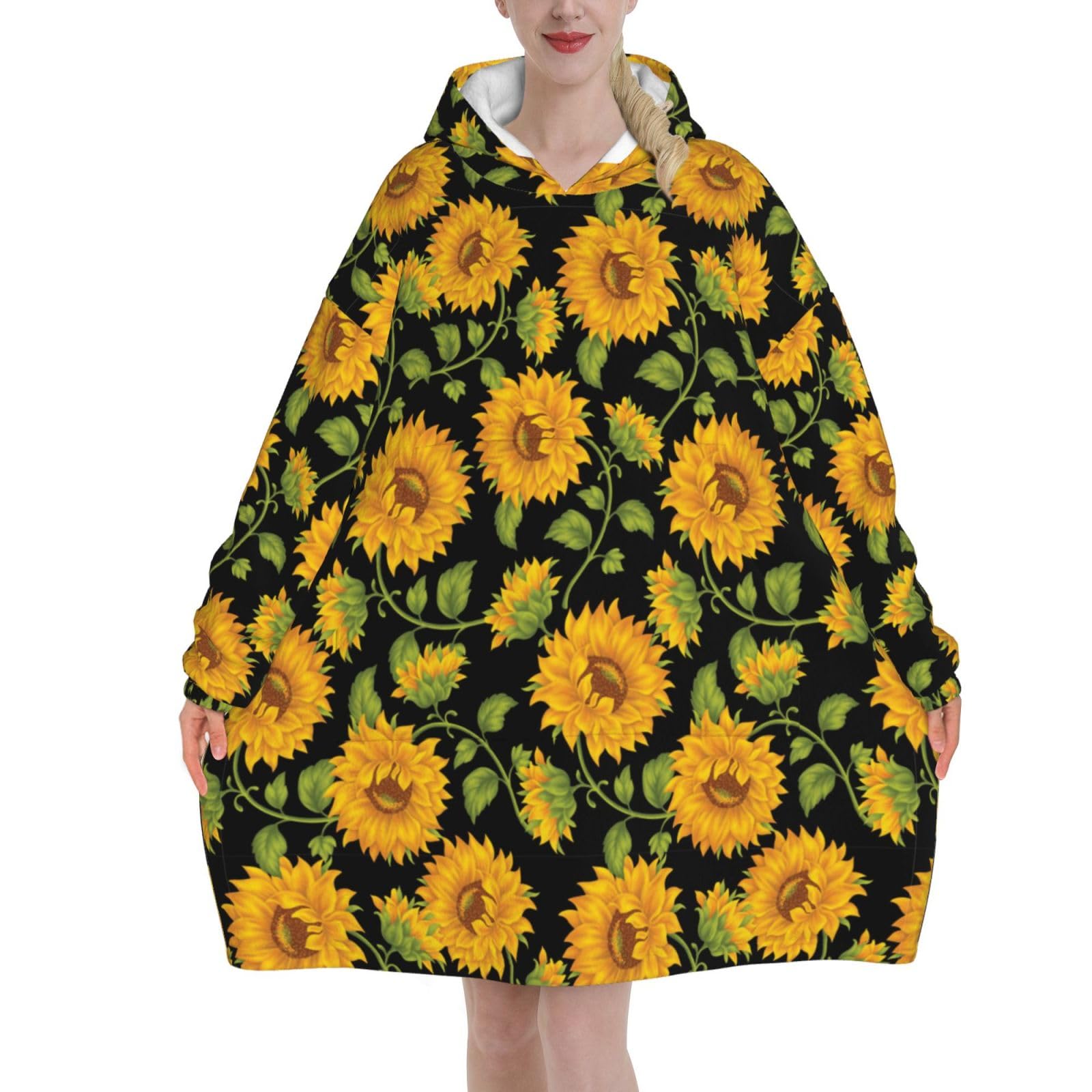 Sweat à capuche couverture imprimé tournesol noir - 8