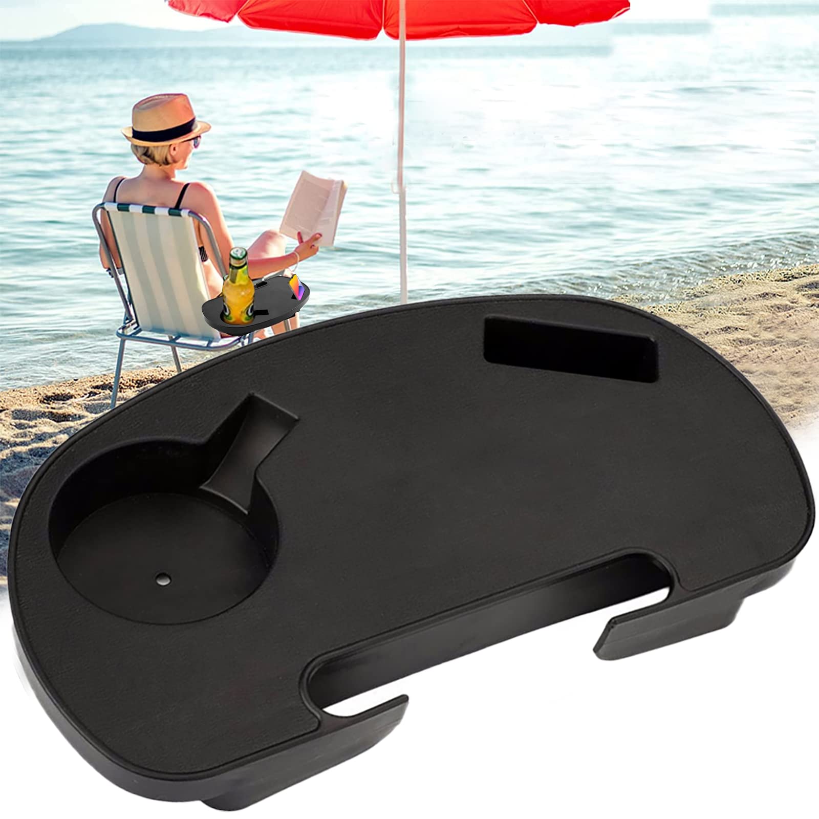 Lot de 2 Plateau Latérales de Chaise, Porte-gobelet Ovale Zéro Gravité avec Emplacement pour Appareil Mobile et Plateau à Goûter, Porte-Gobelet pour Chaise pour Camping Jardin Boisson