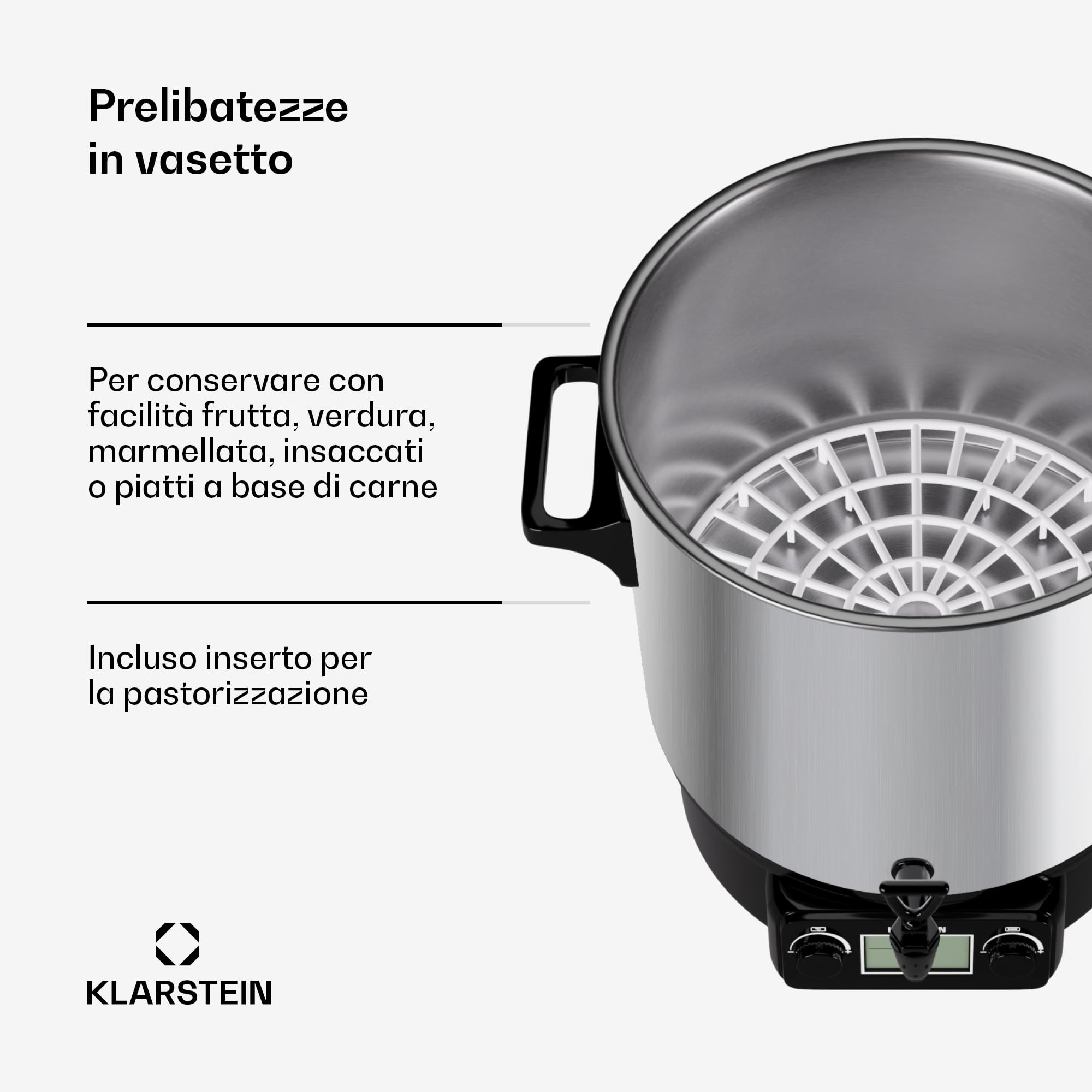 Klarstein Biggie Digital - pentola da infusione, pentola da conserva, apparecchio per il vin brulé, 27 litri, 2 w, temperature programmabile, tempo regolabile a 12 minuti, argento