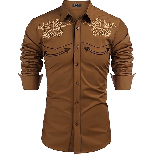 COOFANDY Men's Western Shirts Long Sleeve Slim Fit Embroideres Cowboy Casual Button Down Shirt