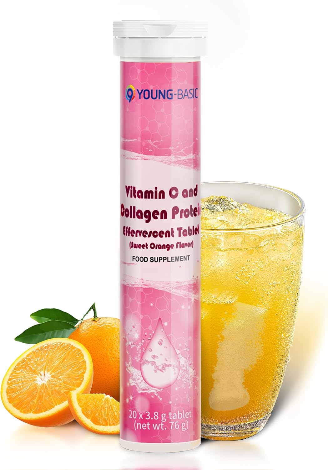 Vitamin C Effervescent Tablets with Collagen, Potent Immune Support VIT C with Collagen Supplement, Antioxidants Skin Radiance, Dissolvable Vitamin C 40 Tablets (Pack of 2), Sweet Orange Flavor