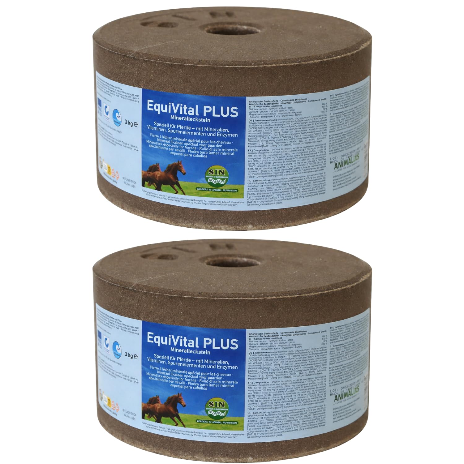 Mineralleckstein Pferd EquiVital Plus Salzleckstein Set 2 x 3kg - Salzlecksteine für Pferde, Ziegen, Wild und Rind - Salz Leckstein Mineralstein