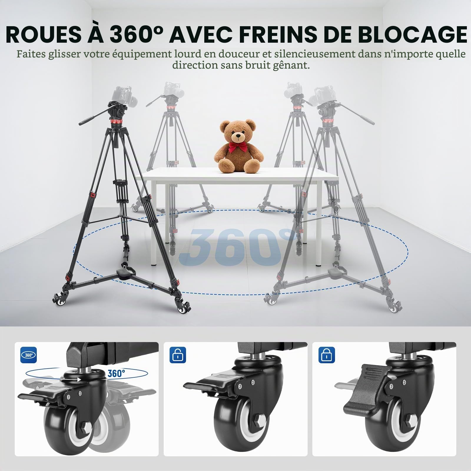NEEWER Dolly pour Trépied de Photographie, Chariot à Verrouillage Rapide avec Roues en Caoutchouc de 7,6cm, Pieds Télescopiques,Poignée et Sac,Charge Maximale de 20 kg pour DSLR,Caméscopes,Vidéo,TS012