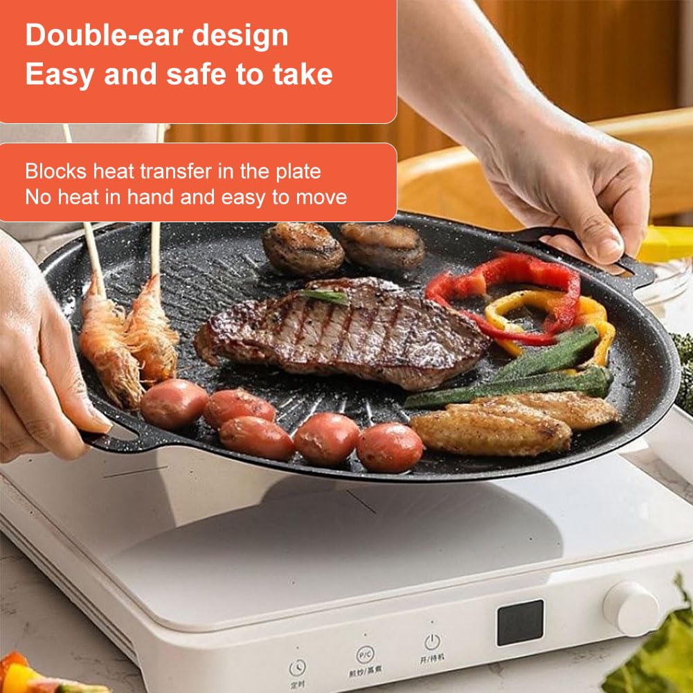 Placa de fuego de hierro fundido, diámetro de 35 cm, parrilla ideal para la parrilla y el horno, placa para barbacoa al aire libre con asa, sartén de hierro fundido, alfombrilla para barbacoa de gas y