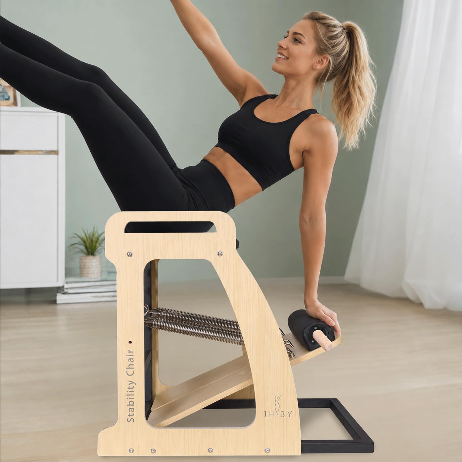 Pilates Stuhl, Pilates Stuhl für Home Workouts, Stabiler Metallrahmen, Pilates Stabilitätsstuhl, Yoga Fitness Trainer, Pilates Reformer Maschine (Schwarz)