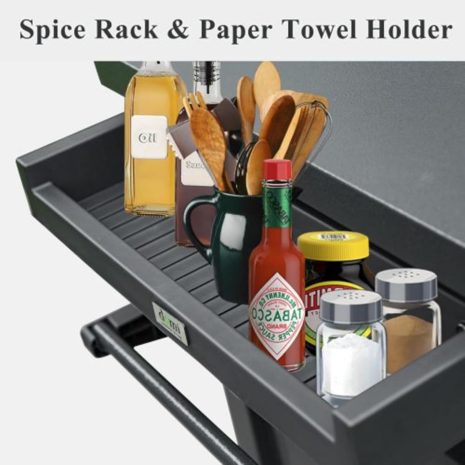 Grill Carts Outdoor with Storage and Wheels, Whole Metal Portable Table and Storage Cabinet for BBQ, Deck, Patio, Backyard(Grey)