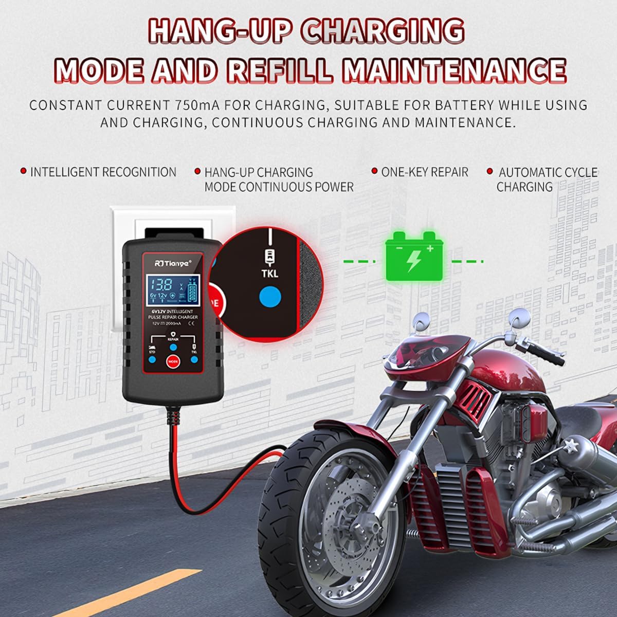 zipelo Car Battery Charger, 6V 12V Automatic Smart Trickle Battery Charger, Intelligent Pulse Repair Charger with ASE Adapter Cable, Battery Desulfator for Motorcycle Lawn Mower Marine