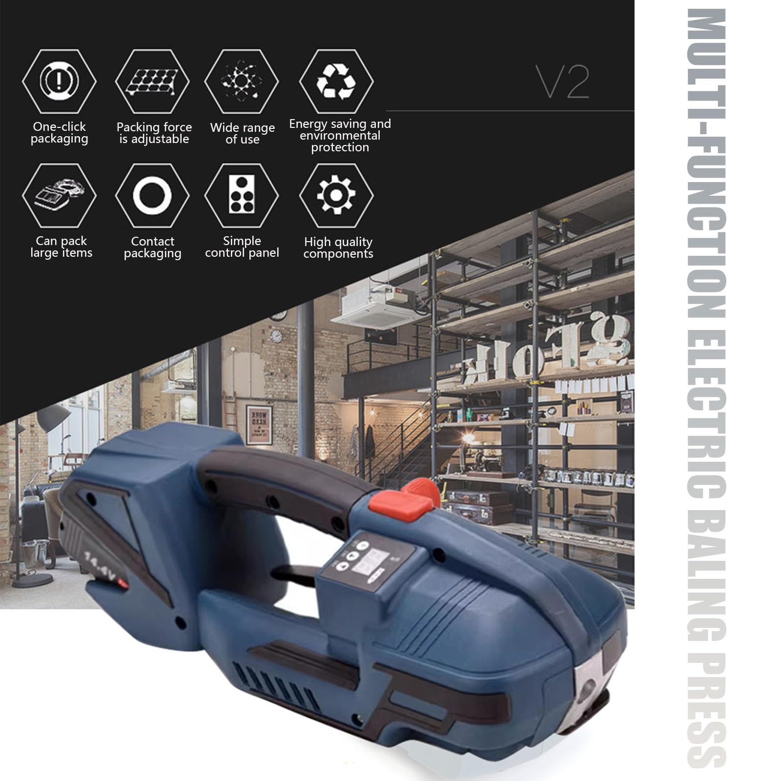 Reggiatrice Elettrica per Regge in PP e Pet, Tendireggia Automatica Portatile, Alimentata a Batteria da 4000mAh, Kit Tenditore per Imballaggio per Box Pallet