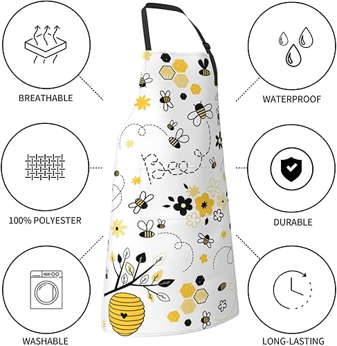 Miniatura 6 de Delantales de abeja para mujer con bolsillos, lindo delantal para el día de la madre para cocinar, hornear, lavavajillas, barbacoa, decoración de