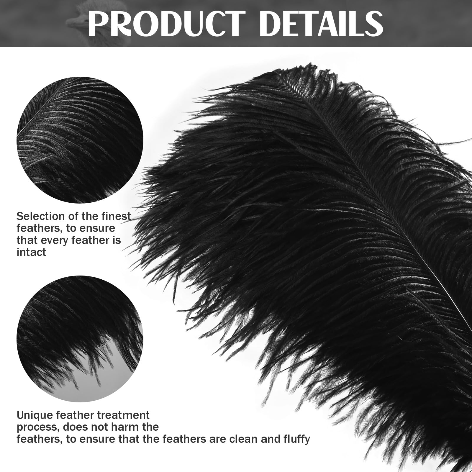 30 Pezzi Piume di Struzzo Decorative, per Abiti, la Decorazione Della Casa e Del Matrimonio, Vasi DIY, Lunghe (Nero)