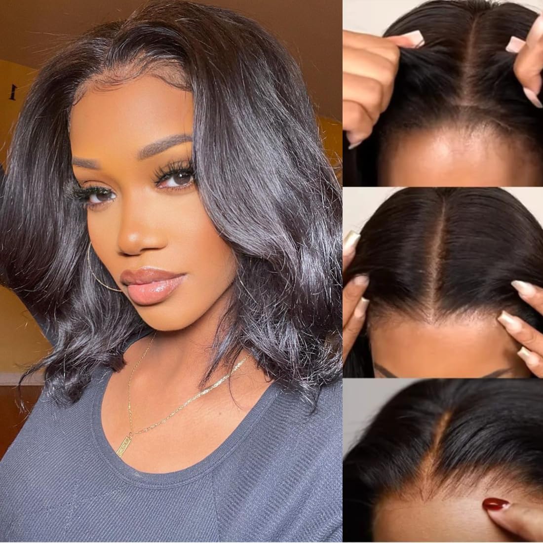 Sunber Short Bob Human Hair Wigs Wear and Go Glueless Human Hair Bob Wig, 6x4.75 Lace Closure Wigs Human Hair Ready to Wear Pre Cut Lace for Beginners 180% Density Pre Plucked Bleached Knots 14Inch