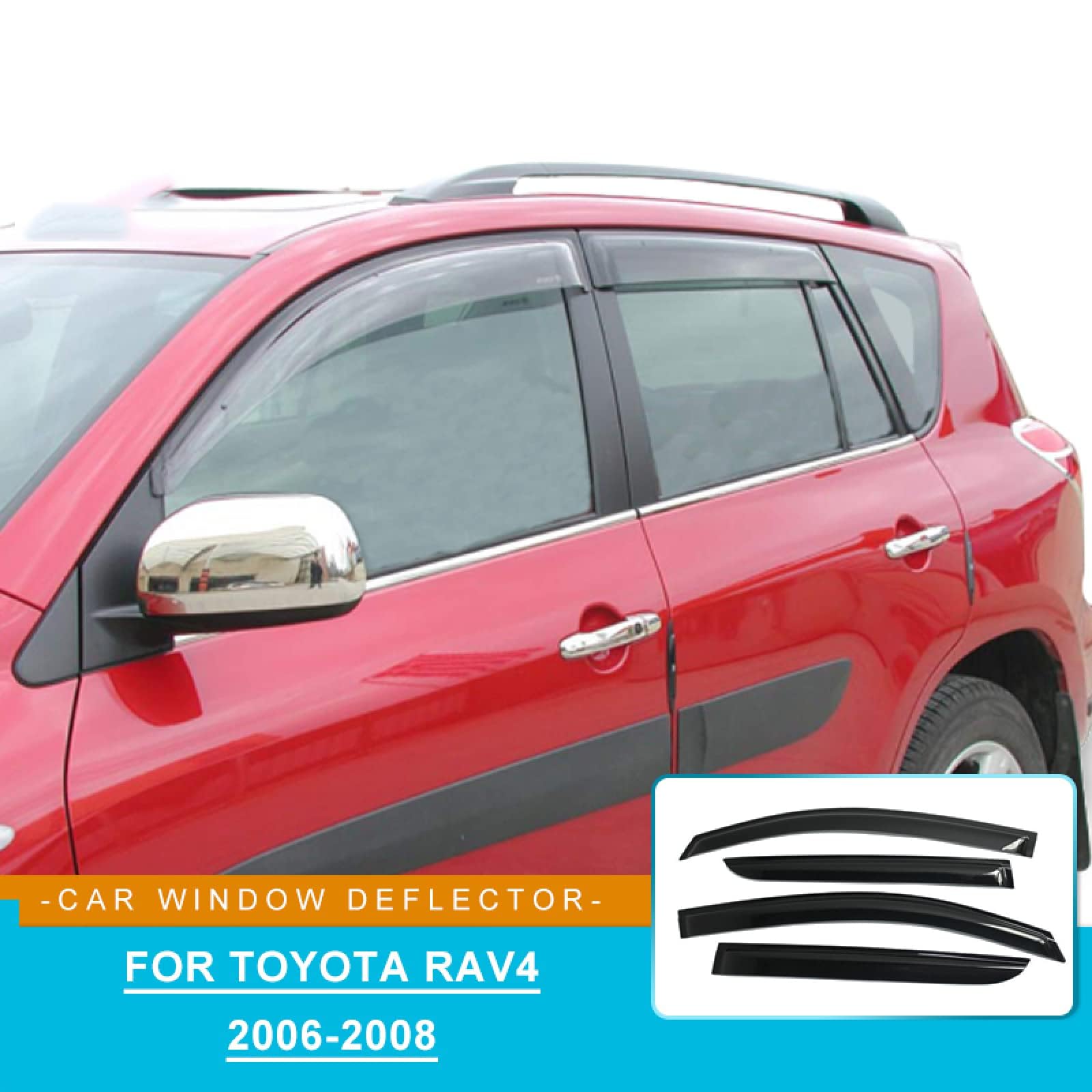 4 Piezas Deflectores de Viento Coche para Toyota RAV4 2006 2007 2008, Ventanas Laterales Deflectores Aire Ventana Derivabrisas Lluvia Visera Protector Accesorios