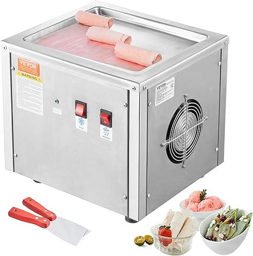 Miniatura 13 de VEVOR Máquina de helado frito, 12.6" x 8.5", 120 W, máquina para hacer rollos de helado salteado con compresor y 2 raspadores, para hacer rollos de