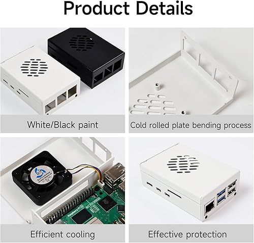 Miniatura 5 de Yahboom Funda para Raspberry Pi 5 Negro Blanco Metal Enfriamiento Funda Protectora con Ventilador de Velocidad Ajustable Anticolisión (Negro)