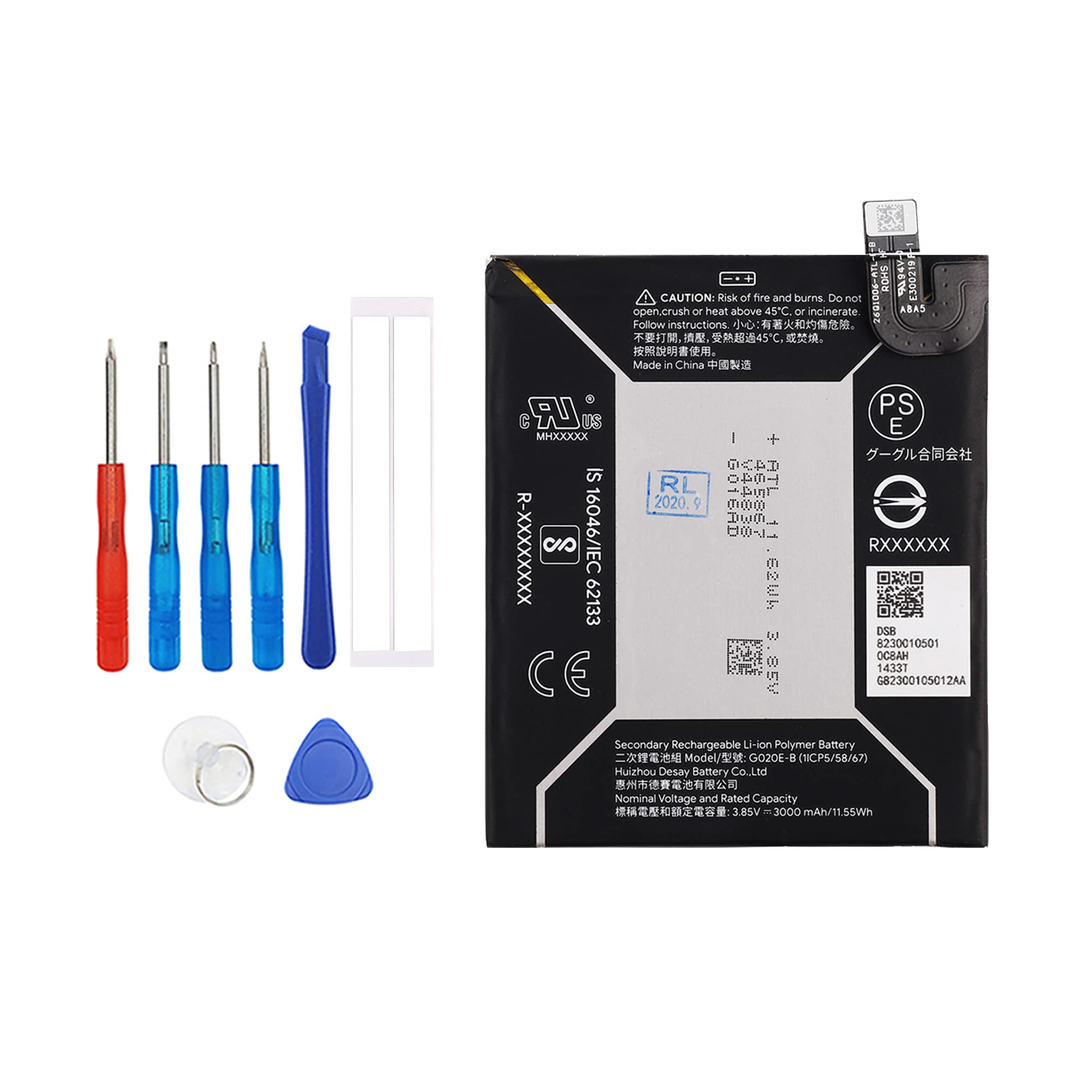 Vvsialeek G020E-B 3000 mAh Replacement Battery Compatible with Google Pixel 3A G020A G020E G020B with Toolkit