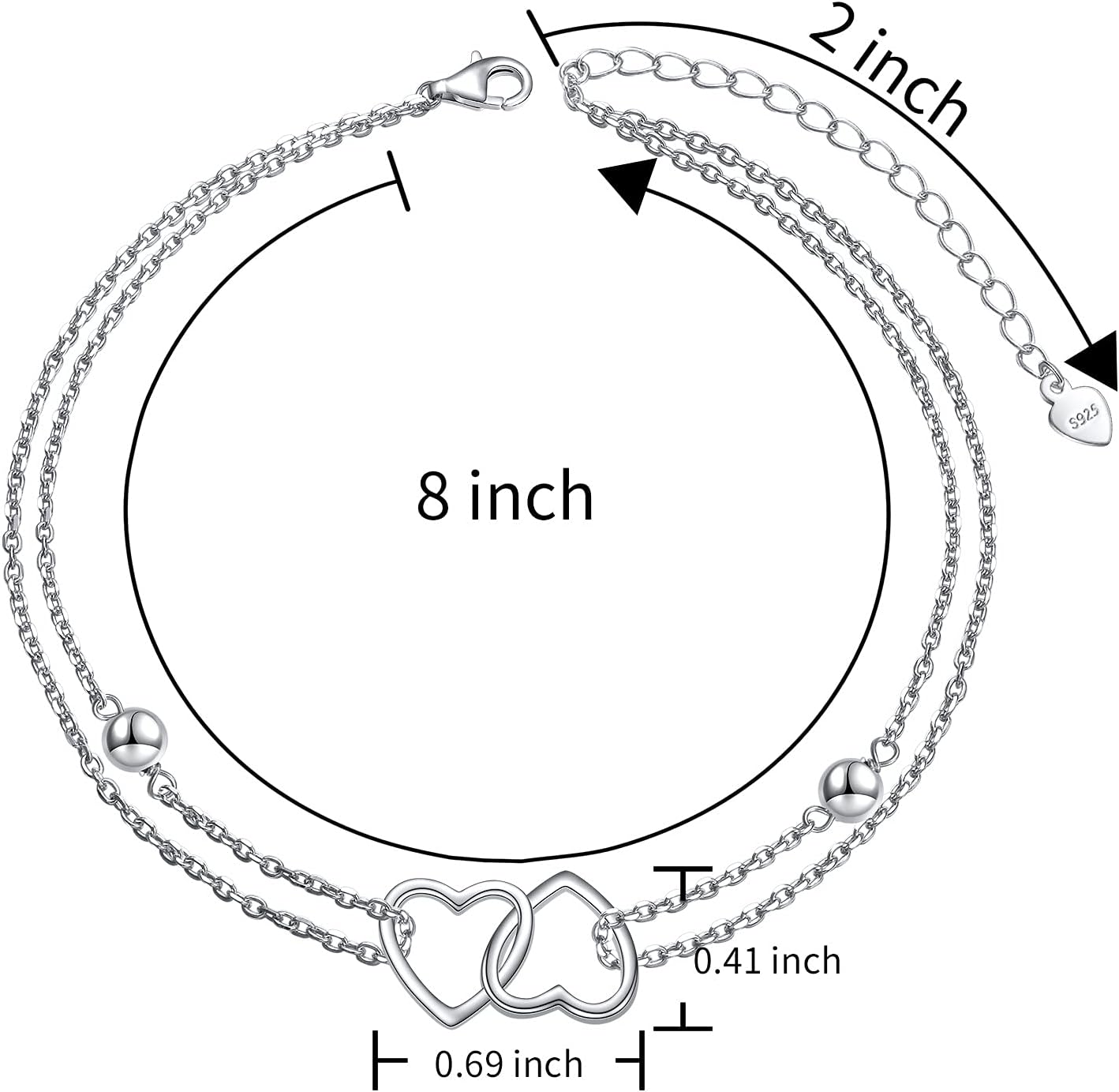 Anklet for Women S925 Sterling Silver Adjustable Foot Evil Eye Starfish Heart Bead Butterfly Celtic Knot Cross Multilayer Layered Ankle Bracelet Jewelry - Image 6