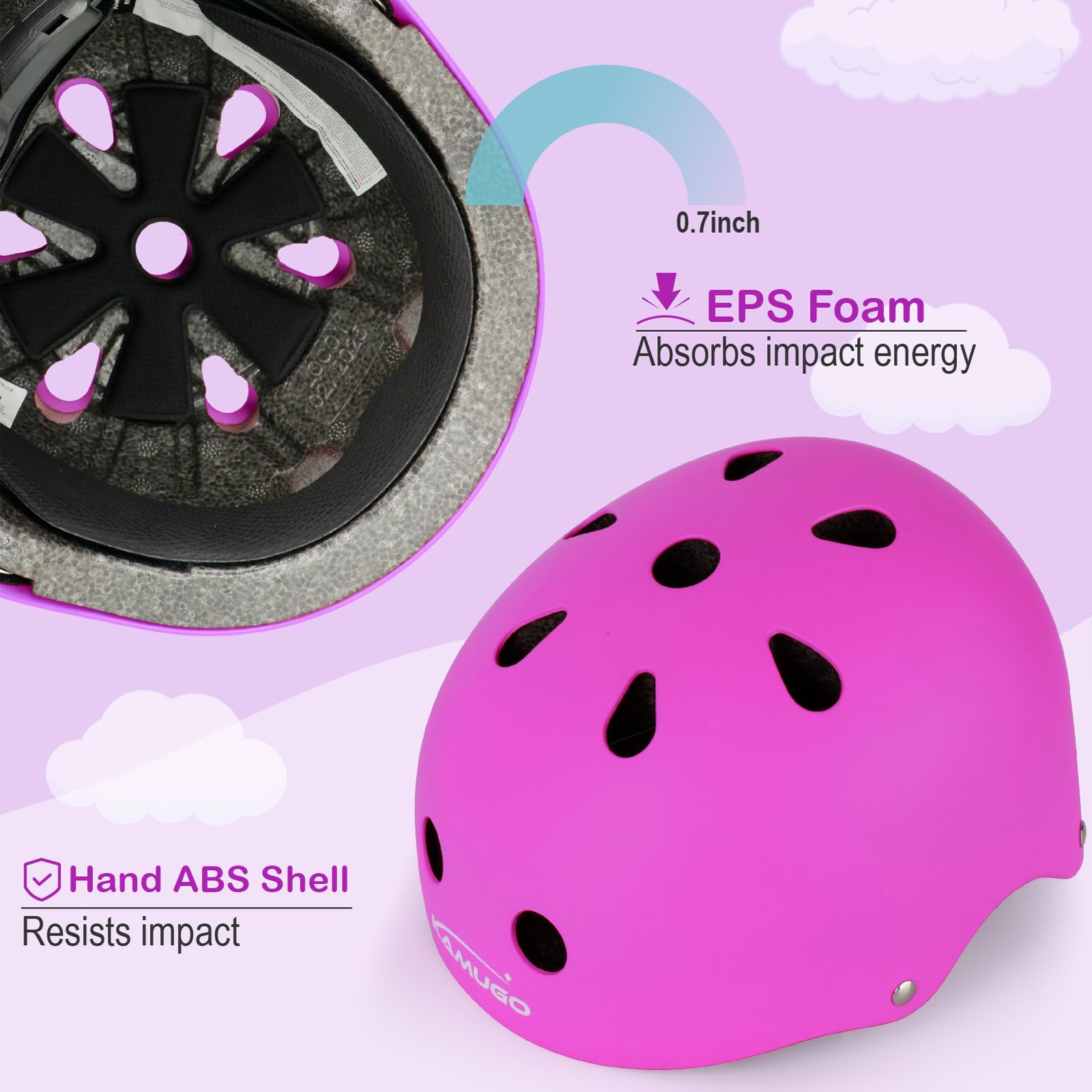 KAMUGO Casco de Bicicleta para niños, Casco para niños de 2 a 8 años, con Equipo de protección Deportivo, Rodilleras, Coderas y muñequeras para monopatín, Ciclismo, Patinete