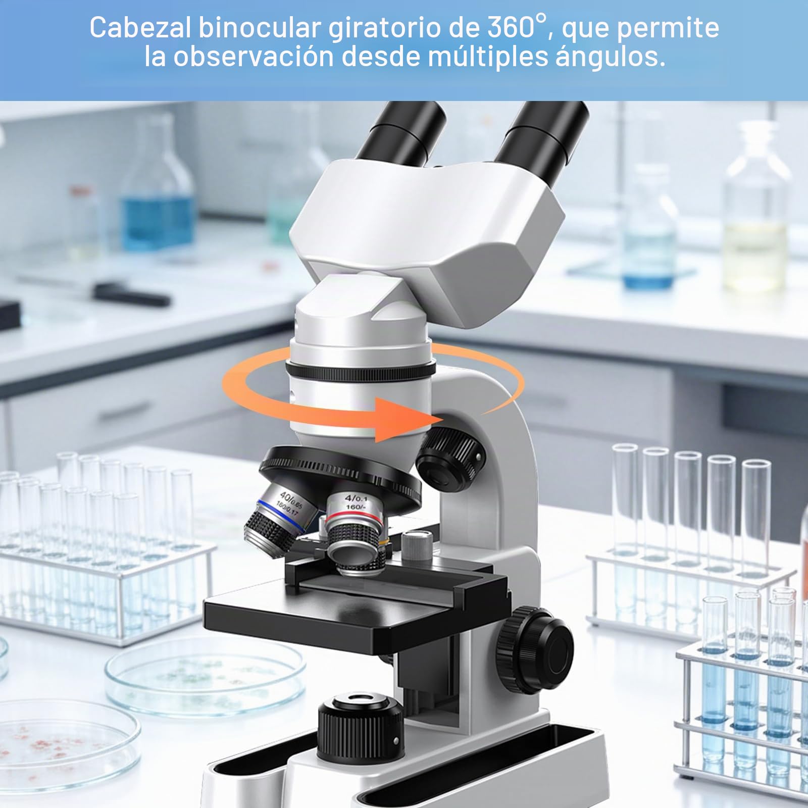 Microscopio binocular para adultos y niños, aumento de 40X-1600X con luz de relleno LED dual, microscopio educativo biológico binocular con kit de inicio completo y más de 25 accesorios
