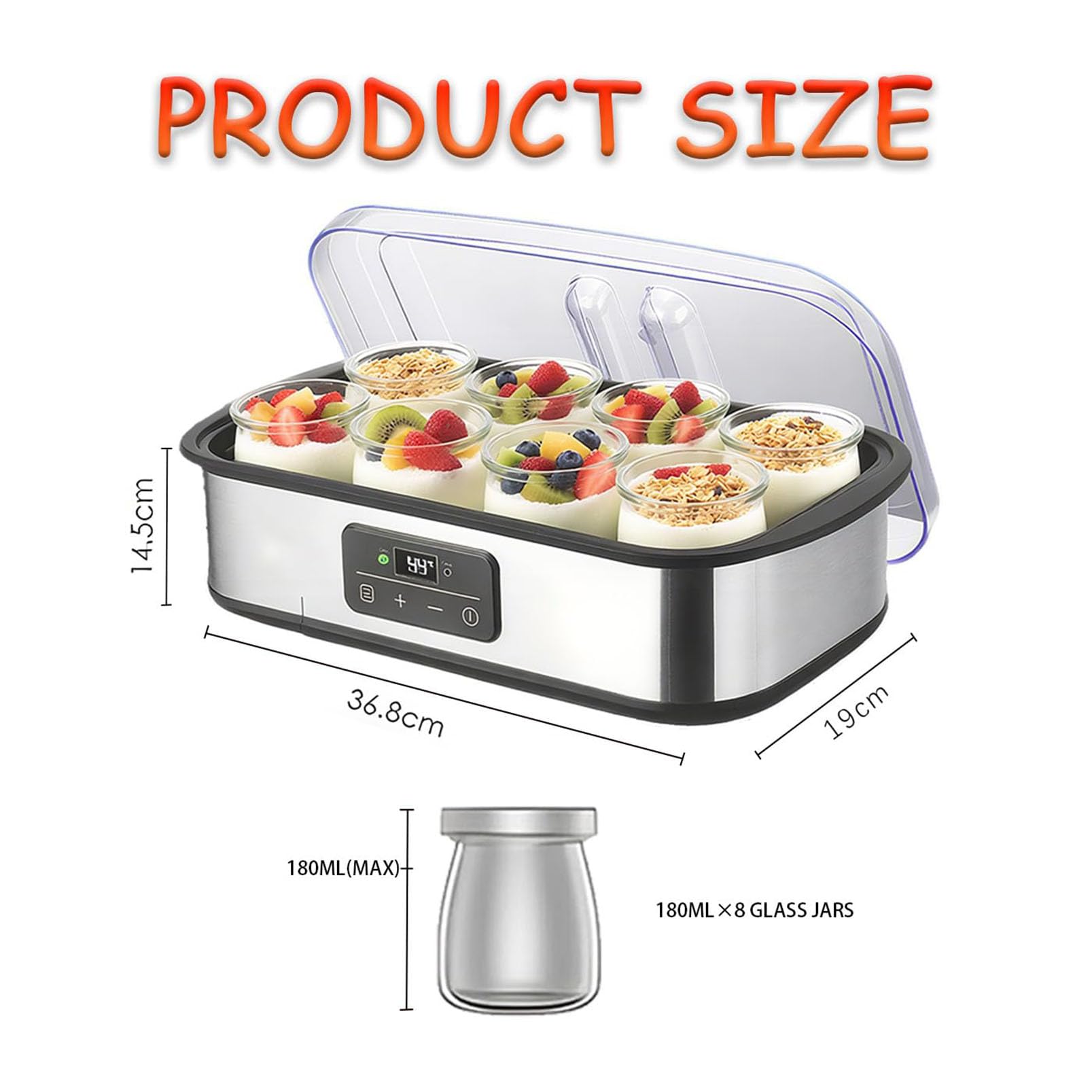 Yogurtiera Automatica, Yogurtiera da 1500 Ml con 8 Vasetti da 180 Ml, | Controllo Regolabile della Temperatura e del Tempo, per Yogurt, Fermentazione del Natto e Produzione di Vino di Riso(8 units)